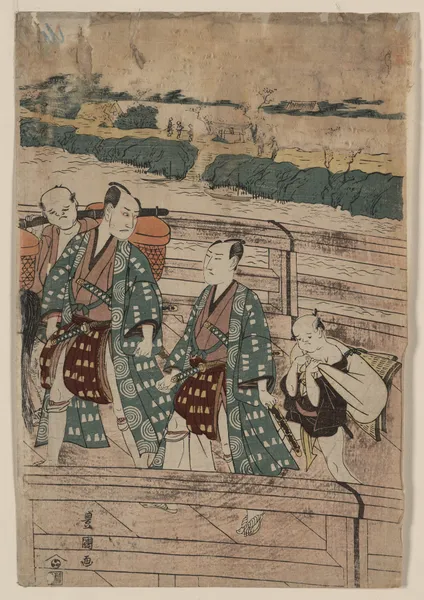 Azumabashi o wataru ichikawa omezō to sawamura gennosuke av Toyokuni Utagawa