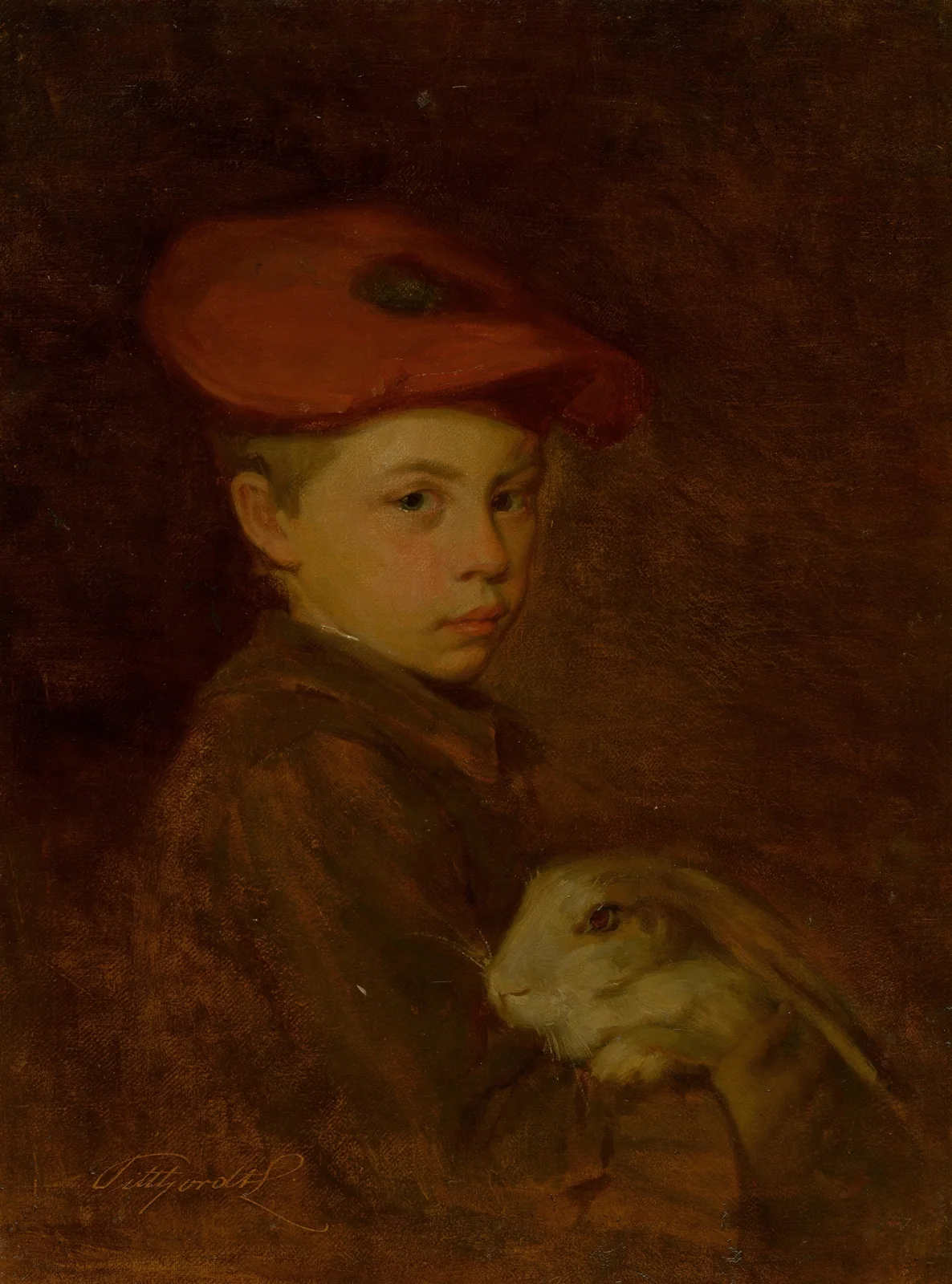 Boy with a Bunny av Ľudovít Pitthordt