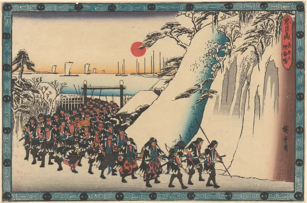 Army Rounding Hill in Snow av Utagawa Hiroshige