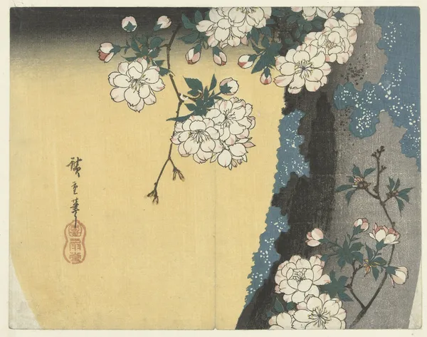 Cherry blossoms on a tree trunk av Utagawa Hiroshige
