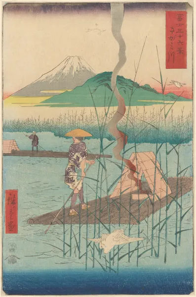Shoshiyu, Raft among Reeds av Utagawa Hiroshige