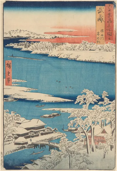 Snow Scene, Islet, River, Shore av Utagawa Hiroshige