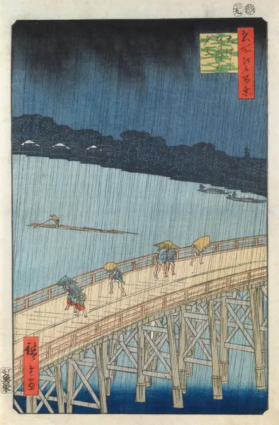 Sudden Shower Over Ohashi Bridge and Atake av Utagawa Hiroshige