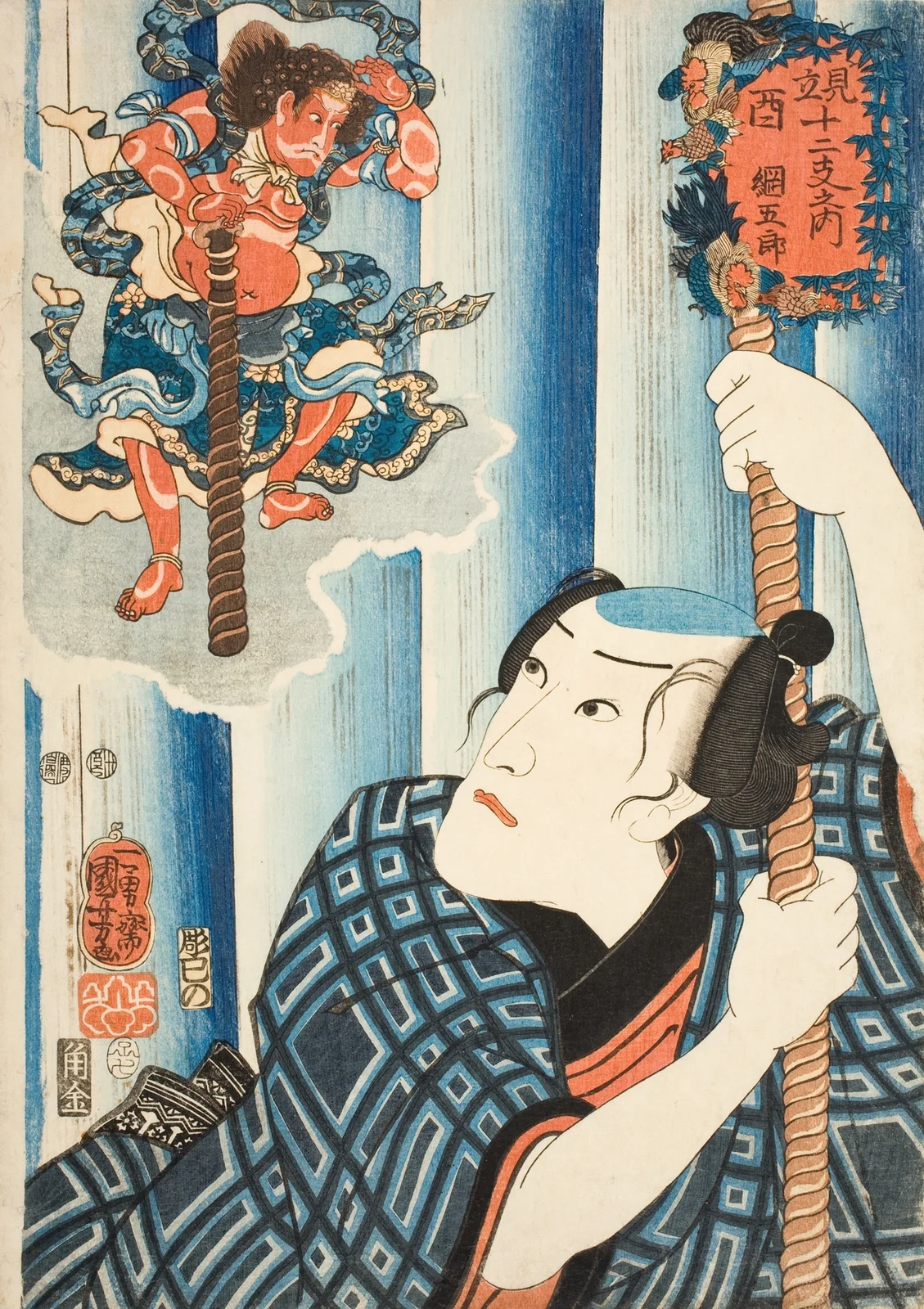 Chicken; Tsunagorō av Utagawa Kuniyoshi