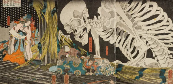 In the Ruined Palace at Sōma, Masakado’s Daughter Takiyasha Uses Sorcery to Gather Allies av Utagawa Kuniyoshi