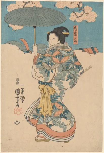 Woman with Green Umbrella av Utagawa Kuniyoshi