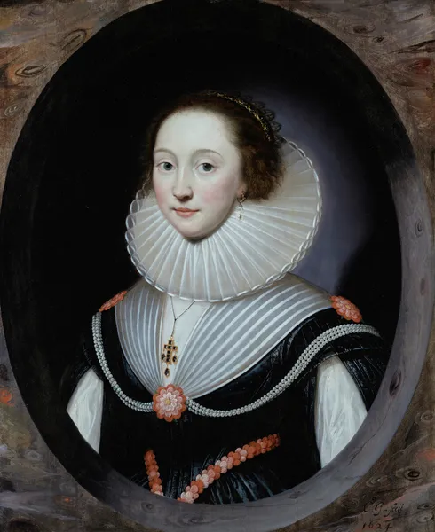 Portrait d’une femme portant une fraise et une robe noire av Cornelis Jonson van Ceulen