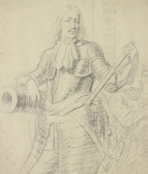 Ein Mann im Harnisch, auf eine Kanone gelehnt av Anthony van Dyck