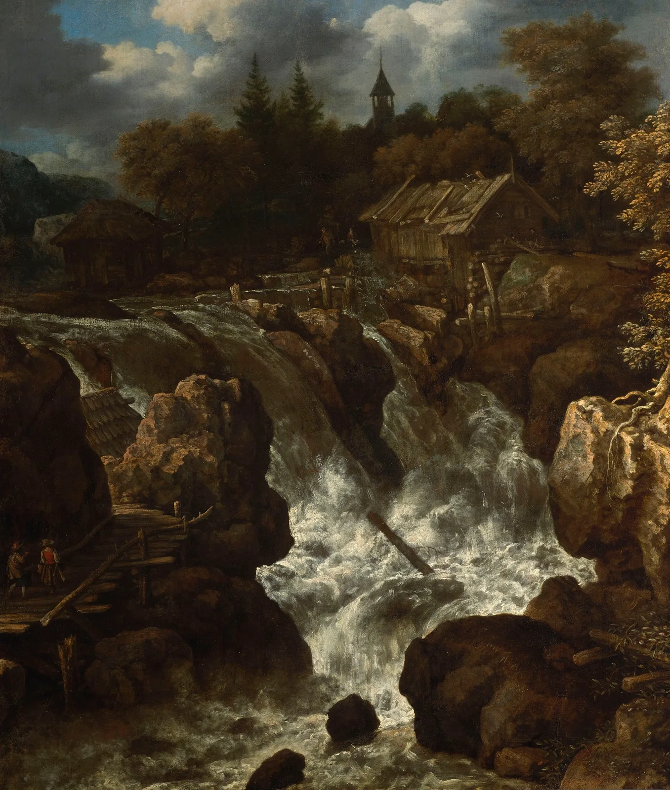 Landscape with a waterfall av Allaert van Everdingen