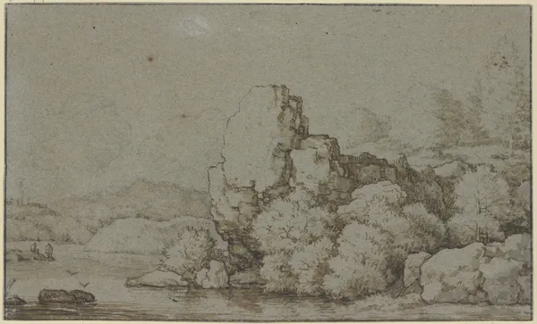 Rock section by the water av Allaert van Everdingen