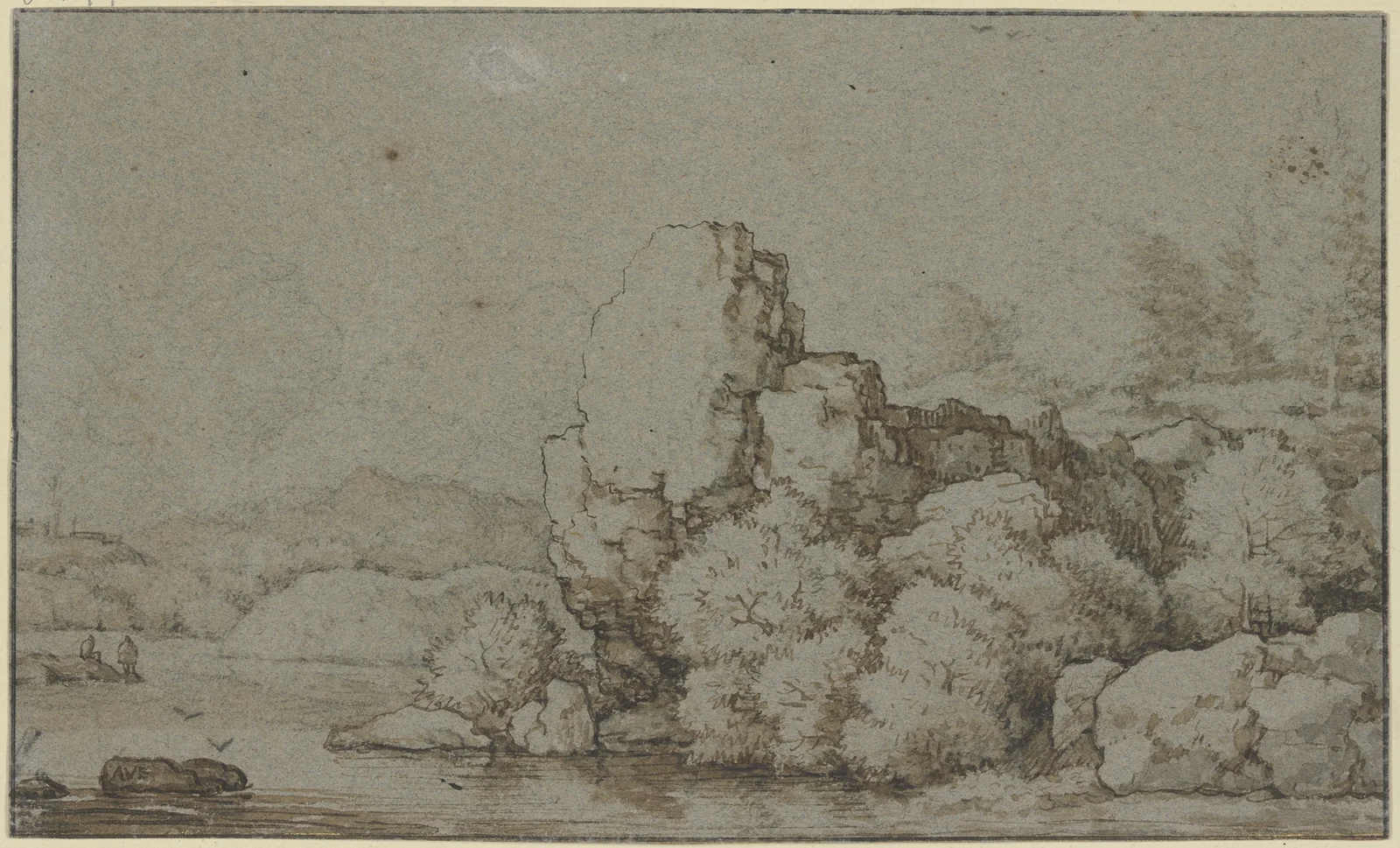 Rock section by the water av Allaert van Everdingen