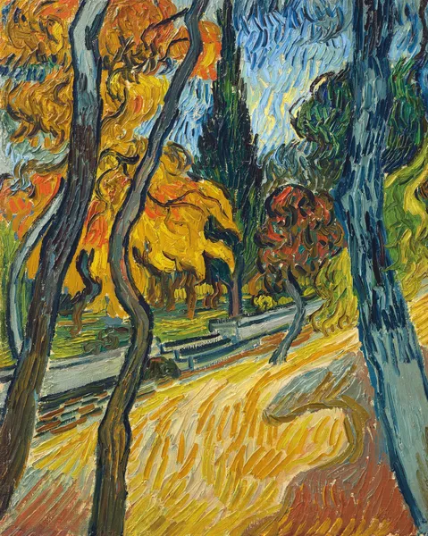 Arbres dans le jardin de l’asile av Vincent van Gogh