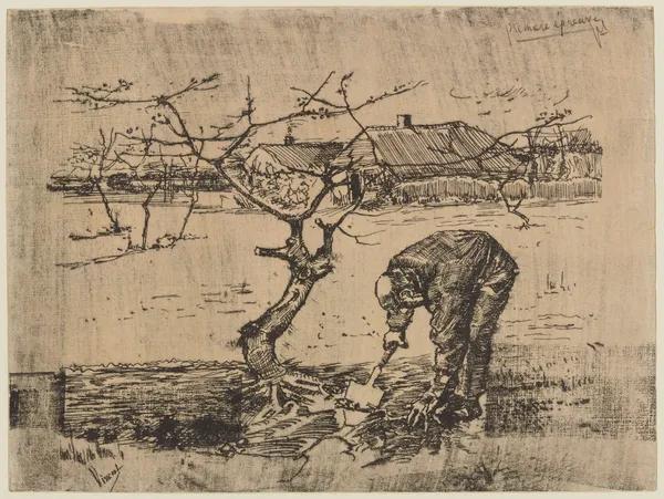 Dans le verger – Le bêcheur av Vincent van Gogh