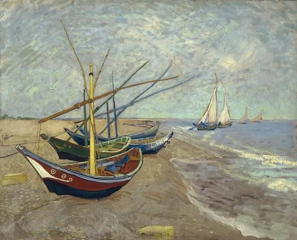 Fishing boats on the beach at Les Saintes-Maries-de-la-Mer av Vincent van Gogh