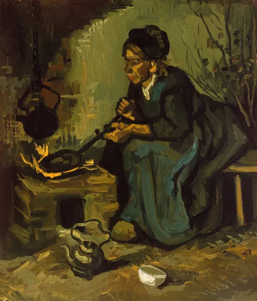 Peasant Woman Cooking by a Fireplace av Vincent van Gogh