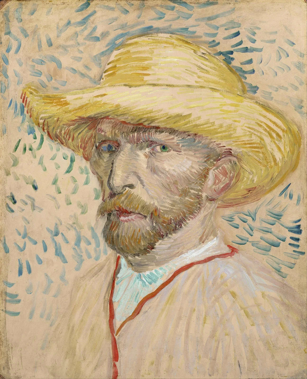 Self-portrait with straw hat av Vincent van Gogh