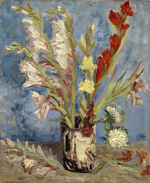 Vase with gladioli and China asters av Vincent van Gogh