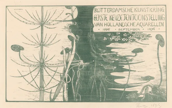 Catalogusomslag met waterplanten (in or before 1896) av Theo van Hoytema