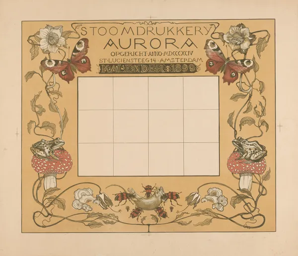 Kalender van het jaar 1899, met bloemen, insecten en kikkers, 1898 – nr 2 av Theo van Hoytema