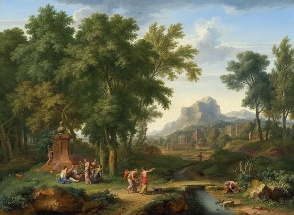 Arcadian Landscape with a Bust of Flora av Jan van Huysum