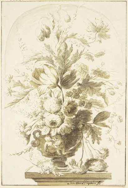 Bouquet in einer Vase in einer Nische stehend av Jan van Huysum