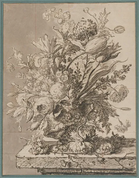 Bouquet of Flowers in a Terracotta Vase av Jan van Huysum