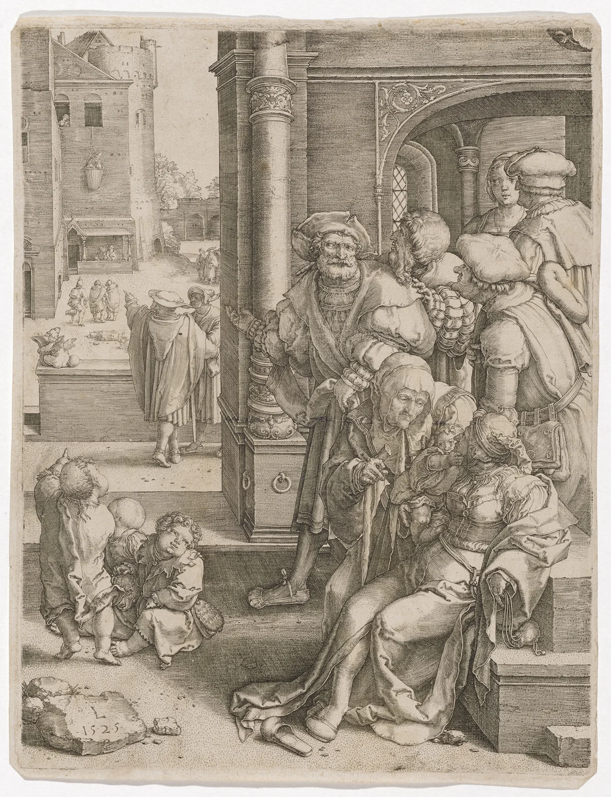 Vergil im Korb av Lucas Van Leyden