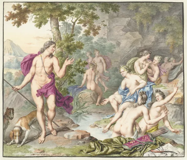 Actaeon verrast Diana en haar gezellinnen av Willem Van Mieris