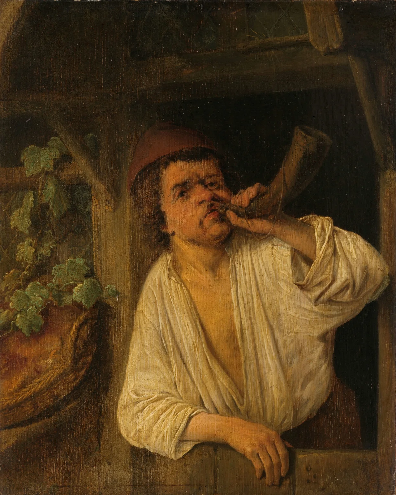 A Baker Sounding his Horn av Adriaen van Ostade