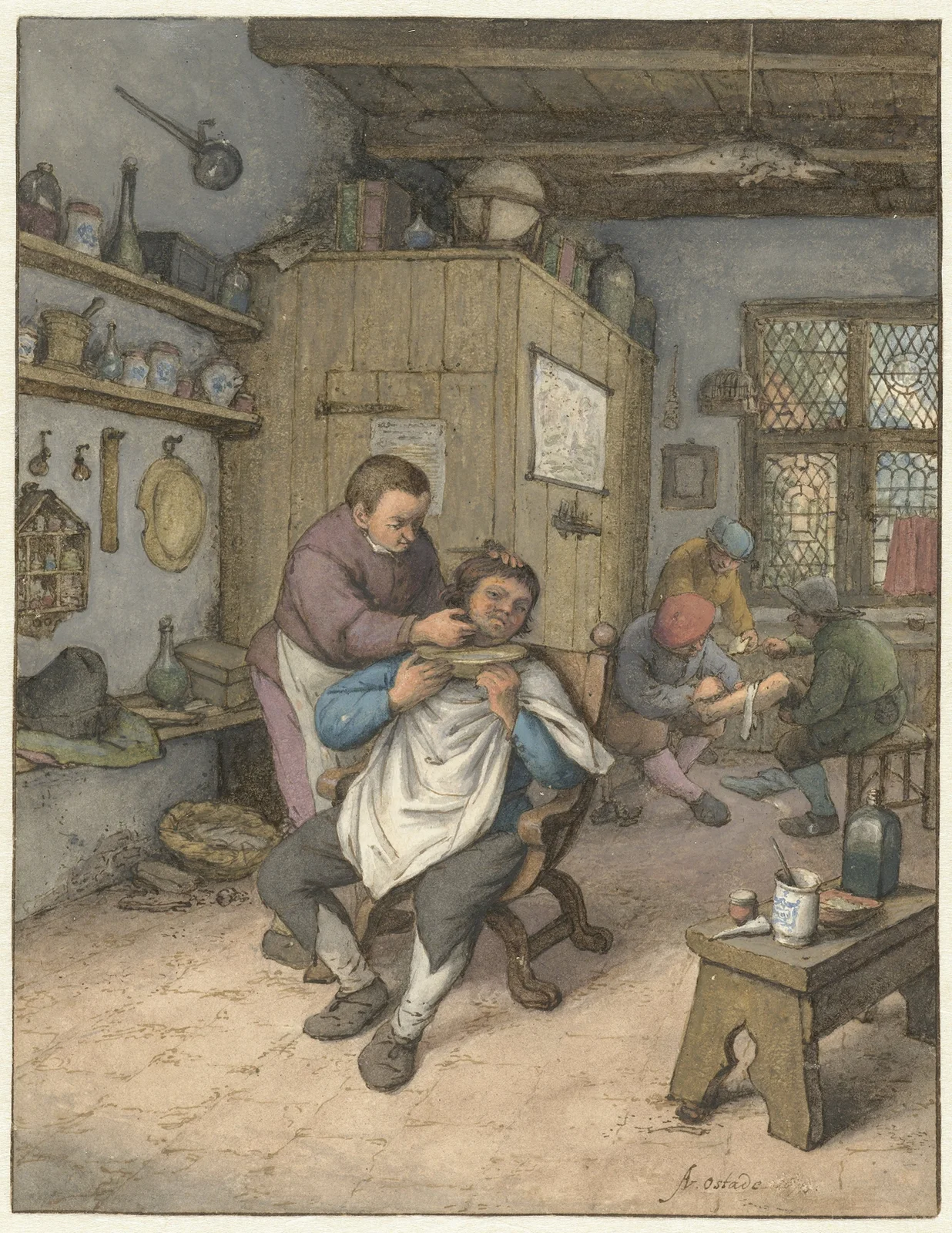 A Barbershop av Adriaen van Ostade