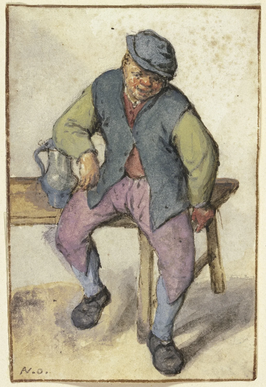 Auf einem Tisch sitzender Bauer av Adriaen van Ostade