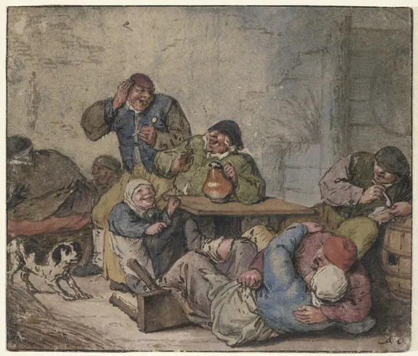 Ausgelassene Bauern im Wirtshaus av Adriaen van Ostade