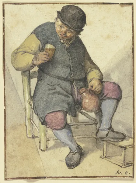 Sitzender Bauer von vorn, mit Krug und Glas av Adriaen van Ostade