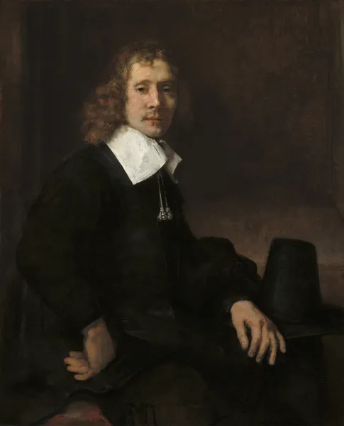 A Young Man Seated at a Table (possibly Govaert Flinck) av Rembrandt van Rijn