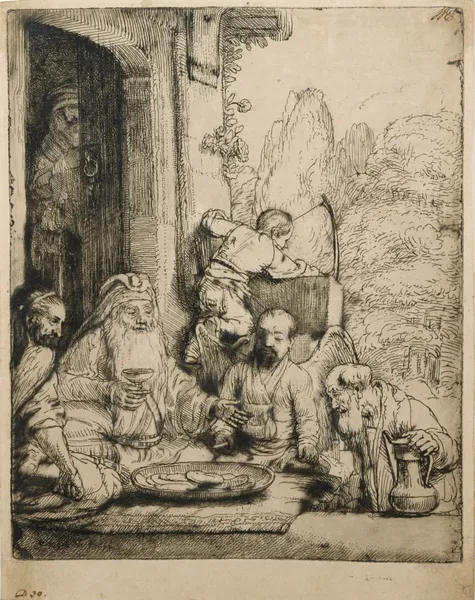 Abraham Entertaining the Angels av Rembrandt van Rijn