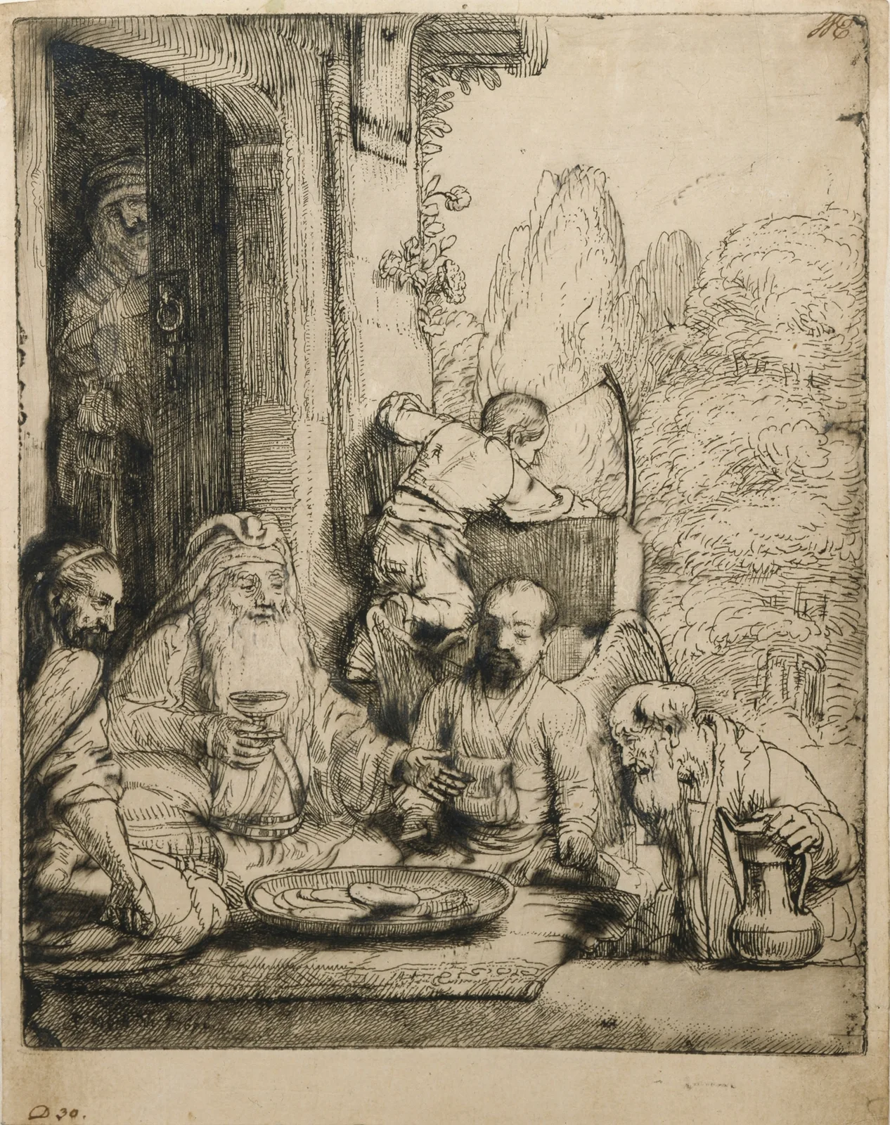 Abraham Entertaining the Angels av Rembrandt van Rijn