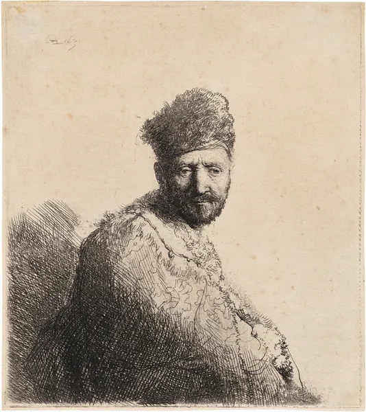 Bearded Man, in a furred Oriental Cap and Robe av Rembrandt van Rijn