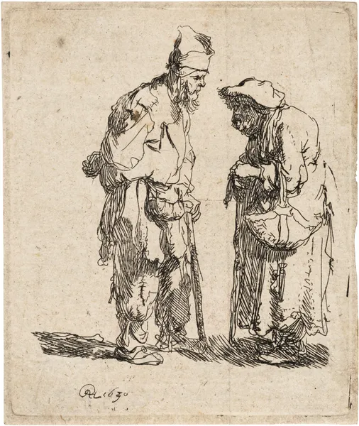 Beggar Man and Beggar Woman conversing av Rembrandt van Rijn