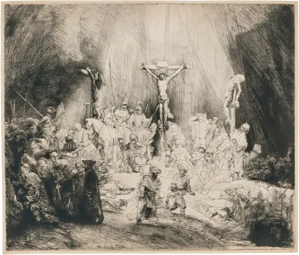 Christ crucified between the two Thieves: ‘The Three Crosses’, 1653 – nr 3 av Rembrandt van Rijn