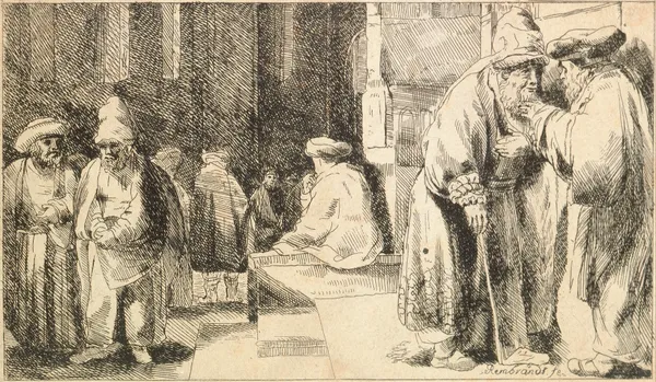 Jews in the Synagogue av Rembrandt van Rijn