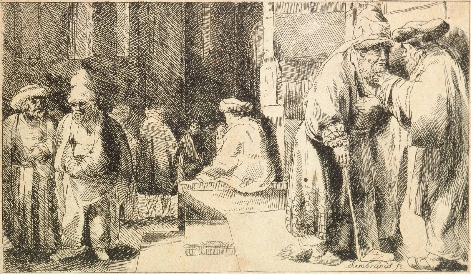 Jews in the Synagogue av Rembrandt van Rijn