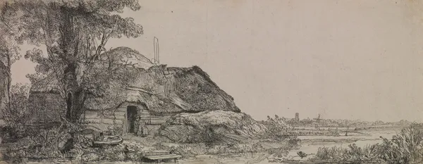 Landscape with a Cottage and a Large Tree av Rembrandt van Rijn