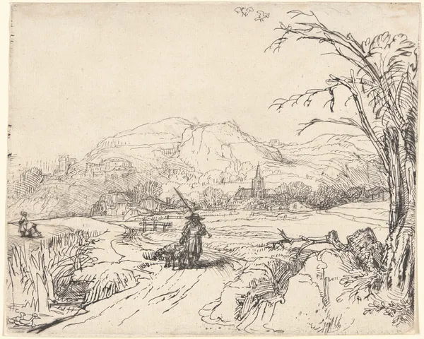 Landscape with a Sportsman and Dog av Rembrandt van Rijn