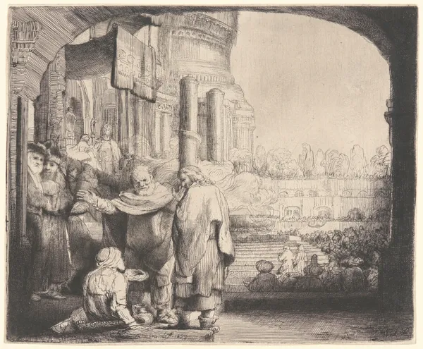 Peter and John Healing the Cripple at the Gate of the Temple av Rembrandt van Rijn