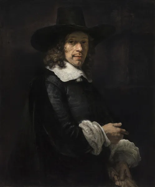 Portrait of a Gentleman with a Tall Hat and Gloves av Rembrandt van Rijn