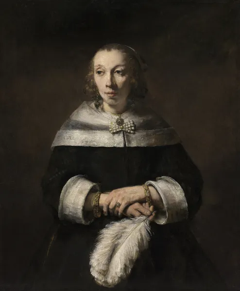 Portrait of a Lady with an Ostrich-Feather Fan av Rembrandt van Rijn