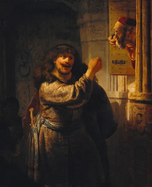 Samson Threatening His Father-in-Law av Rembrandt van Rijn