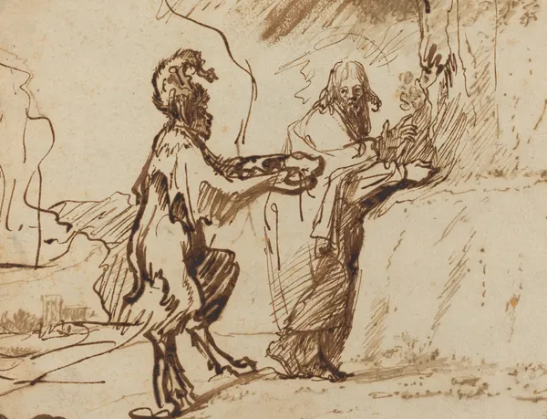 Satan Tempting Christ to Change Stones into Bread av Rembrandt van Rijn