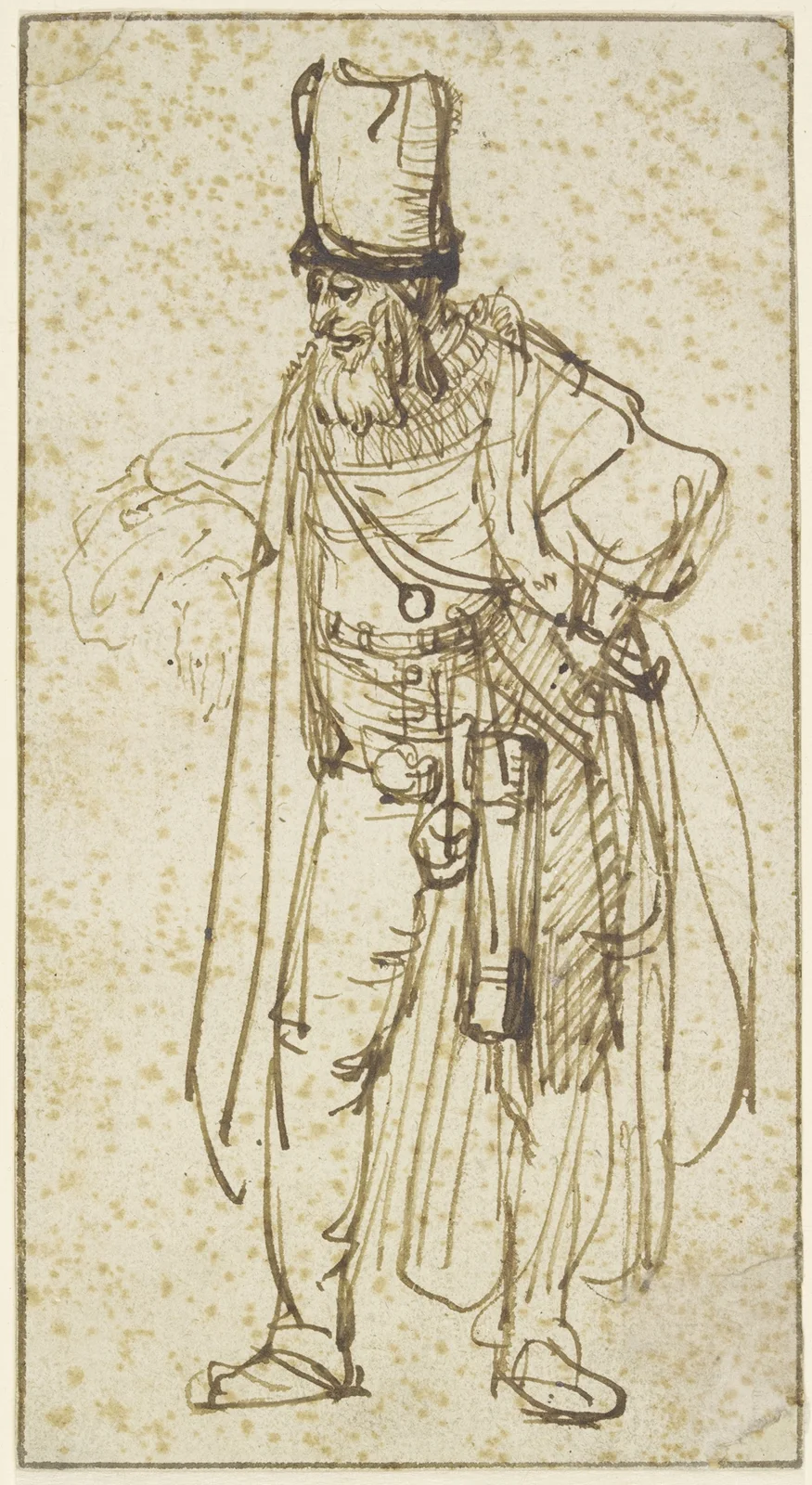 Schauspieler mit hoher Kappe av Rembrandt van Rijn