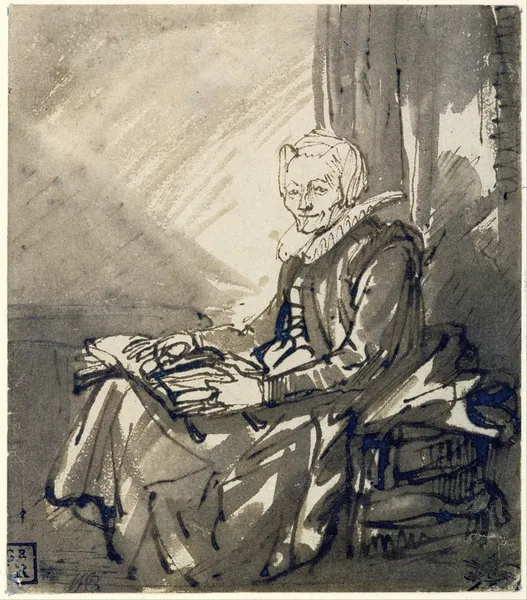 Seated Woman with an Open Book on her Lap av Rembrandt van Rijn